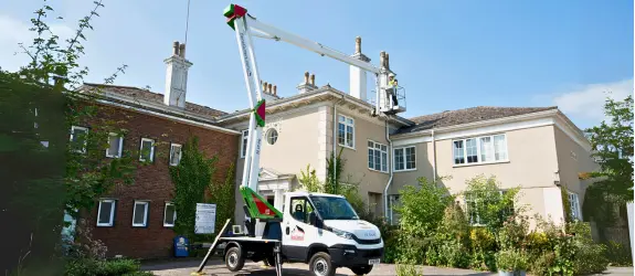 using our cherry picker on a commercial gutter cleaning job in Filwood, Cambridge